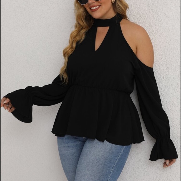 Boho Plus Size Off Shoulder Halter Neck Cut Out Flounce Peplum Top Blouse RED - Picture 15 of 16